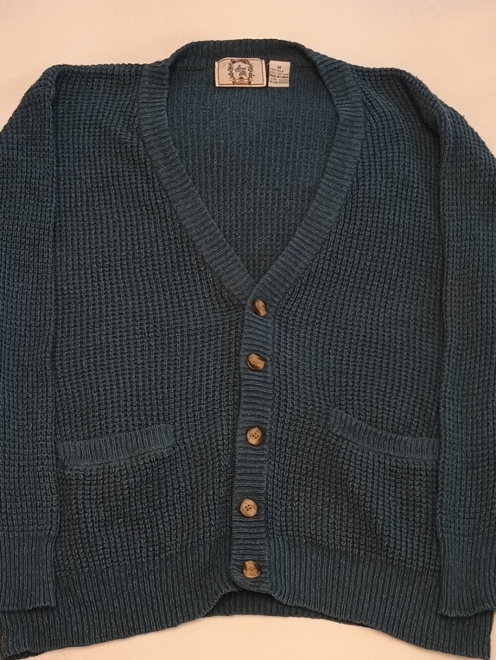 Vintage Men's Teal Silk Knit Button Up Cardigan